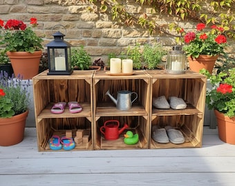Caisses en bois avec étagère 40x30x24 cm, Solide et décoration, Boîtes de rangement et décorations