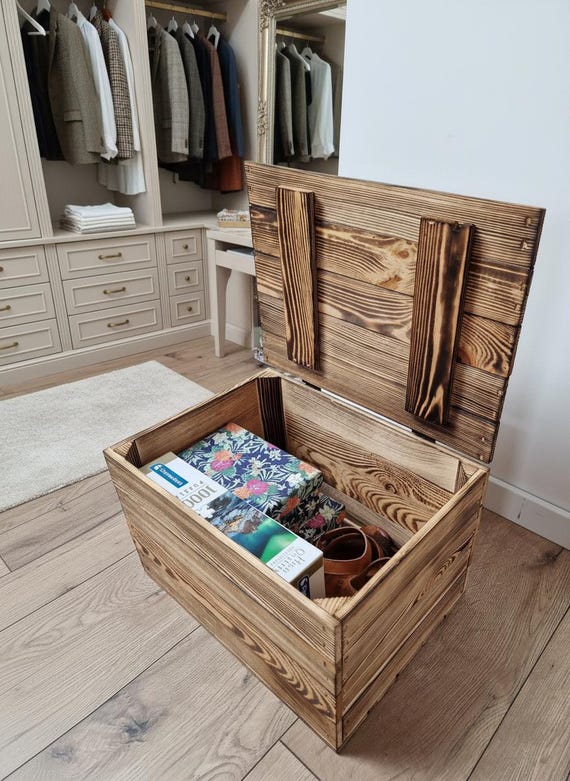 Caisse en bois avec couvercle – Boîte de rangement en bois rustique, coffre décoratif, caisse de stockage maison, idée cadeau