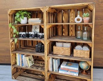 Grande caisses en bois, Boîtes robustes pour le rangement et l'organisation, Étagères en bois