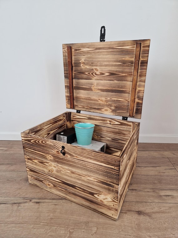 Holzkiste mit Klappe, 50x40x31 cm, Aufbewahrungsbox mit Deckel