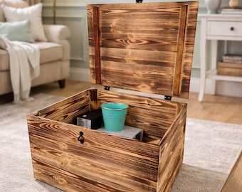 Holzkiste mit Klappe, 50x40x31 cm, Aufbewahrungsbox mit Deckel