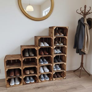 Rustikales Schuhregal aus Holz – Handgefertigt, Modular & Stapelbar – Vintage Holzkisten Regal für Flur, Schuhaufbewahrung, Deko