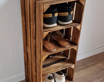 Rustikales Schuhregal aus Holz – Handgefertigt, Modular & Stapelbar – Vintage Holzkisten Regal für Flur, Schuhaufbewahrung, Deko