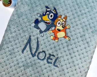 Manta bordada personalizada para perro azul/Manta bordada personalizada para recién nacido/Regalo para el día de la madre/Regalo para baby shower/Manta para niña y niño