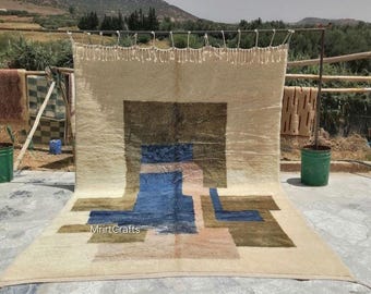 Colorful Moroccan Wool Rug, Soft Beni Mrirt Wool Rug, Handmade Berber Rug, Green and White Area Rug, Plush Authentic Beni Wool Rug, boho rug