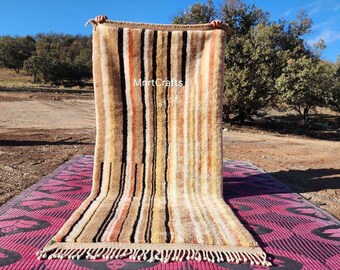 Tapis berbère fait main en laine : Beni Ourain marocain marron, tapis personnalisé