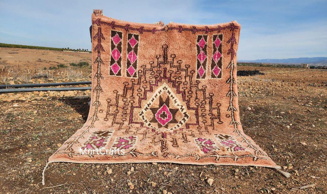 Pink Arabic Rug Handmade Pink Moroccan Rug: Berber Wool Azilal Carpet - Etsy