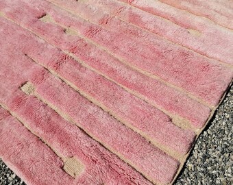 Handmade Moroccan Wool Rug: Pink Bohemian Decor, Green Accents