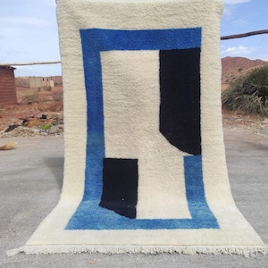 Moroccan rug blue, Berber rug, Custom moroccan rug, Beni ourain rug, Handmade rug, Plain wool rug, Solid blue rug, Custom made rugs 8x10