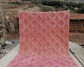 Handmade Moroccan Wool Rug: Pink Bohemian Decor, Custom Size Available