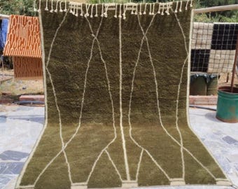 Alfombra marroquí verde oliva - Alfombra bereber hecha a mano - Alfombra marroquí - Alfombra anudada a mano - Alfombra de Marruecos - Alfombra a medida - Alfombra de lana