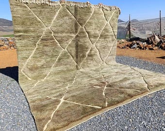 Handmade Green Berber Rug: Authentic Moroccan Beni Ourain Rug