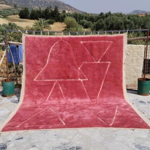 Pink Moroccan Wool Rug ,Handmade Berber Carpet with Geometric Circles – Soft Boho Statement Rug , Custom Size, Trendy Beni Ourain Style rugs