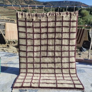 Moroccan grid rug - Morrocan Handmade berber rug - Custom area rug - Beni ourain rug brown - Living room rug - Moroccan rug - Brown rug wool