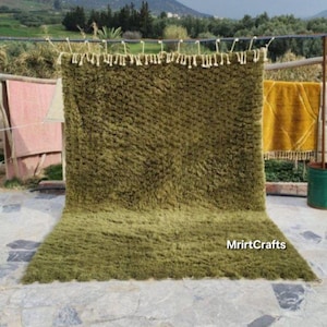 Green Border Beni Ourain Rug, Earthy Moroccan Carpet, Natural Wool Shag Rug, Custom Size Area Rug, Handmade Berber rug, Organic Home Decor