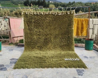 Green Border Beni Ourain Rug: Handmade Moroccan Wool Carpet