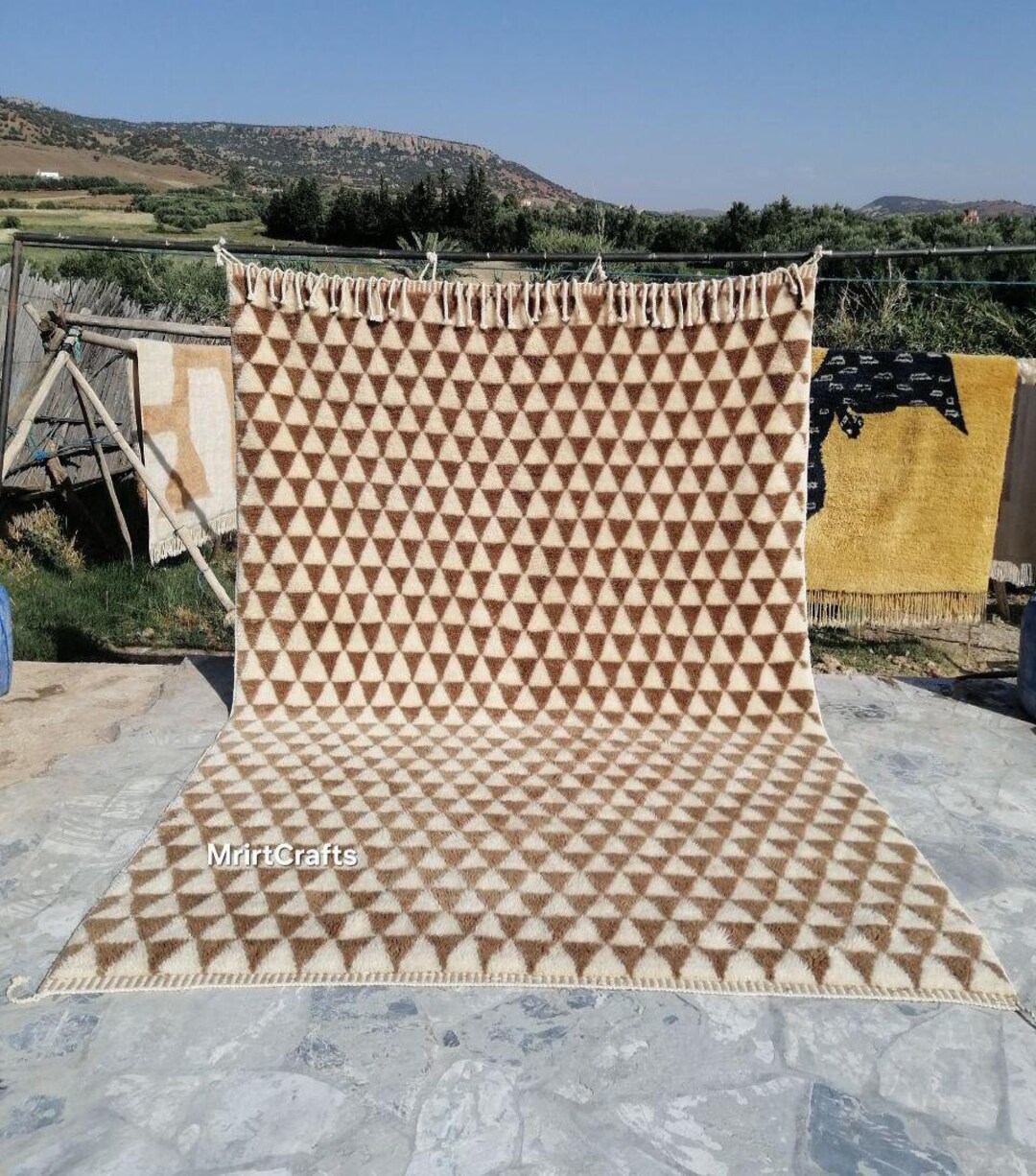 Sahara Rug Custom Sahara Brown Wool Rug: Handmade Moroccan Checkered Rug - Etsy