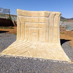 Handmade Moroccan Yellow Wool Rug: Beni Ourain Berber Decor