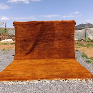 Moroccan Wool Rug - Terracotta Area Rug - Handwoven Boho Carpet - Solid Wool Floor Decor - Soft Natural Wool Rug - Orange Custom rug