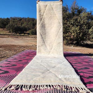 50% OFF Narrow Moroccan Cream runner rug, Custom Beni Ourain Runner rug, Handmade runner rug, Hallway runner Morrocan, Soft Wool runner
