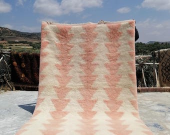 Handmade Moroccan Rug 8x10: Pink & White Beni Ourain Berber Carpet