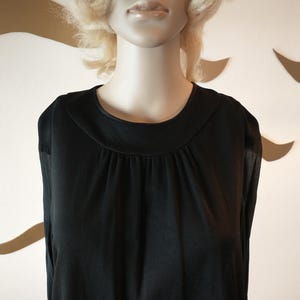 Vintage 1960s Black Shift Dress with Sheer Sleeves - Medium to Large