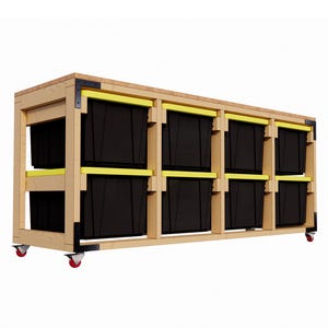 Plan regału na pojemniki na kółkach ze stołem warsztatowym: 8-jednostkowy regał na pojemniki, regały garażowe (pobierz plik PDF)