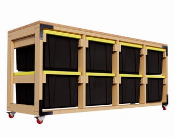Rolling Tote Storage with Workbench Plan: 8-Unit Tote Rack, Garage Storages (PDF Download)