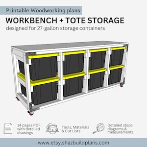 DIY Garage workbench with tote Storage Build Plan- storage workbench plans- Mobile Workbench PDF Build plan