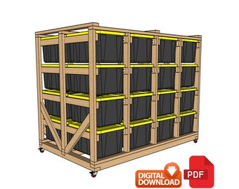DIY Rolling Tote Storage Rack Plans: Mobile 32-Unit System (Digital PDF)