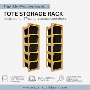 DIY 27 Gallon Tote Storage Rack Plans for 5 Totes - Beginner Friendly, Easy Garage Organization Guide, PDF Storage Plans