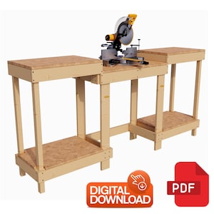 DIY Miter Saw Station Plans, Table Saw Workbench, Mobile Miter Saw Station, Router Table, Garage Storage, Woodworking Plans, PDF Download