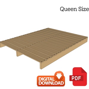 Plano de cama de plataforma de madera para armar, planos de carpintería, cama queen, cama de perfil bajo, muebles de patio, planos de bricolaje, descarga de PDF
