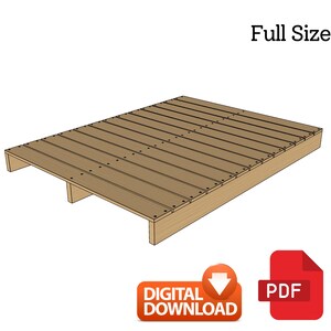 Plano de cama de plataforma de madera para armar uno mismo, planos de carpintería, marco de cama, marco de cama minimalista, marco de cama de perfil bajo, cama de tamaño completo, archivo PDF