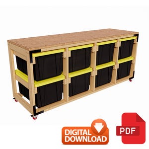 27 Gallon Tote Storage Workbench Build Plan| 8 UNIT DIY Tote Storage Rack | PDF - Instant Download