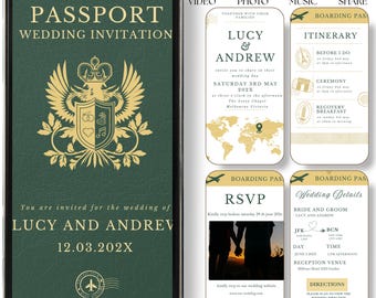 Animated Passport Wedding Invitation Video: Destination Wedding Canva Template (MP4 Digital Download)