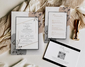 Old Money Wedding Invitation Suite, Elegant Serif Template (Instant Download)