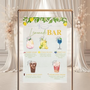 CUSTOMIZE PRINTABLE Graduation Party Lemonade Bar Sign Canva Template Grad Party Drink Station Table Decor 2025 DIY Menu Instructions png