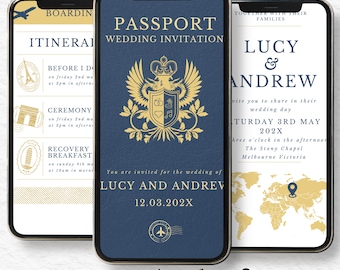 Passport Wedding Invitation Video Template, Animated Destination Invite (Digital Download)