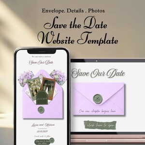 Blumen Flieder Grün Hochzeit Save the Date Website Template (Digitaler Download)