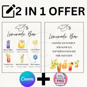 Lemonade Bar Menu Sign: DIY Drink Station Decor (Canva Template, 8x10 Printable, Digital Download)