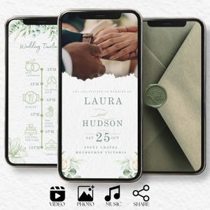 Sage Green Animated Wedding Invitation Video: Minimalist Digital Evite (MP4, Canva Template)