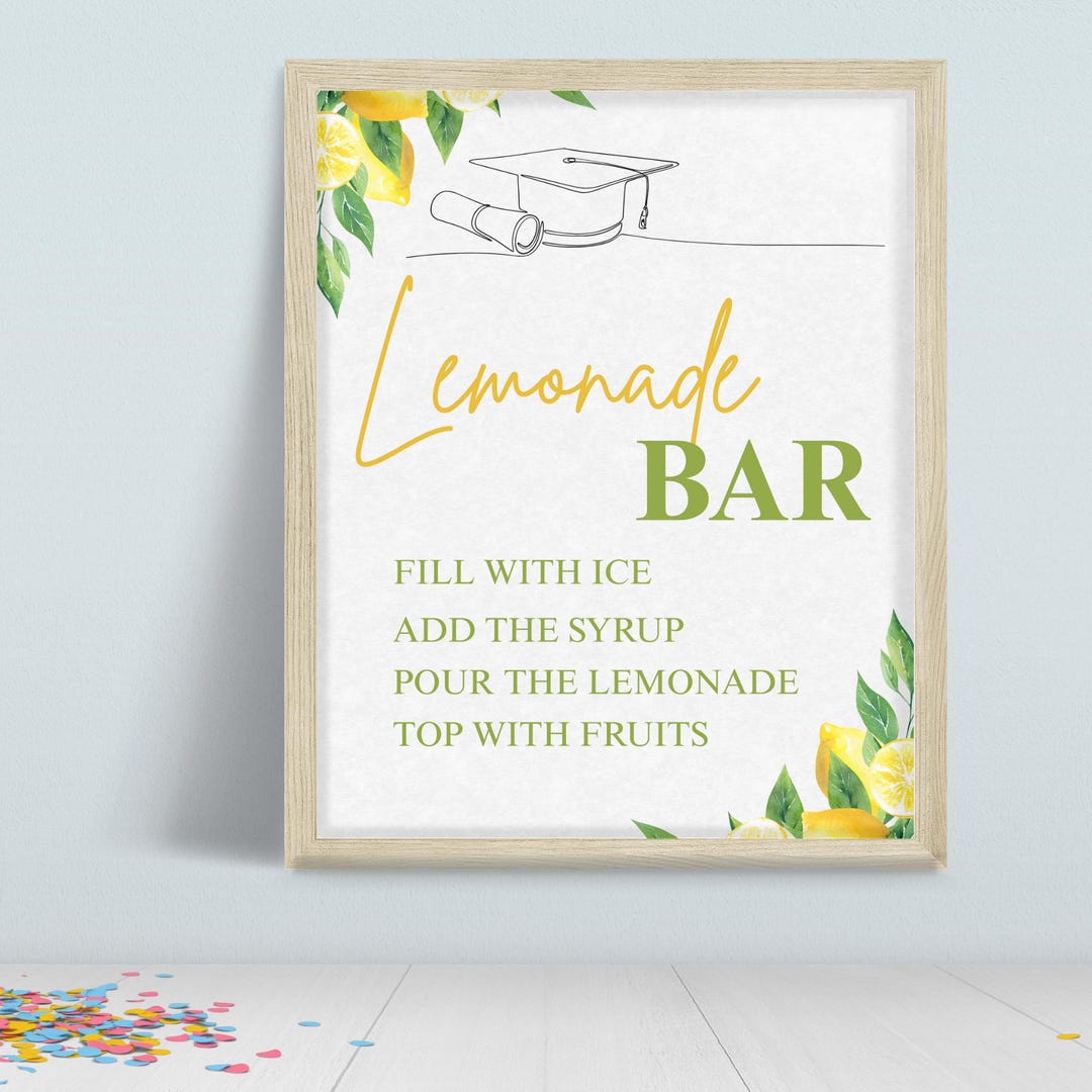 CUSTOMIZE PRINTABLE Graduation Party Lemonade Bar Sign Canva Template ...