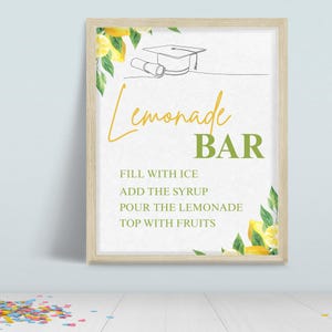 CUSTOMIZE PRINTABLE Graduation Party Lemonade Bar Sign Canva Template Grad Party Drink Station Table Decor 2025 DIY Menu Instructions png
