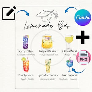CUSTOMIZED & PRINTABLE Graduation Party Lemonade Bar Menu PNG, 6 Drink Sign Custom Class of 2025 grads Grad Drink Station Decor Personalized