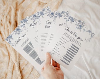 Bewerkbare blauwe bloemen vrijgezellenfeestspellen, vintage botanische douchebundel Afdrukbaar pakket Victoriaanse bruidsfeestspellen