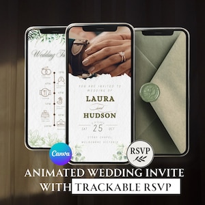 Sage Green Animated Wedding Invitation: Trackable RSVP (Canva Template)