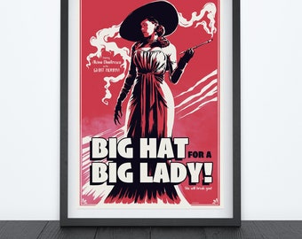 BIG HAT for a BIG Lady Video Game Poster Art, Film Noir, Video Game Art, Gamer Room Decor, Gaming Prints, Wall Art