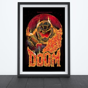 Plakat z gry wideo DOOM, Sztuka gier wideo, Wydruki, Dekoracja pokoju gracza, Wydruki gier, Sztuka ścienna