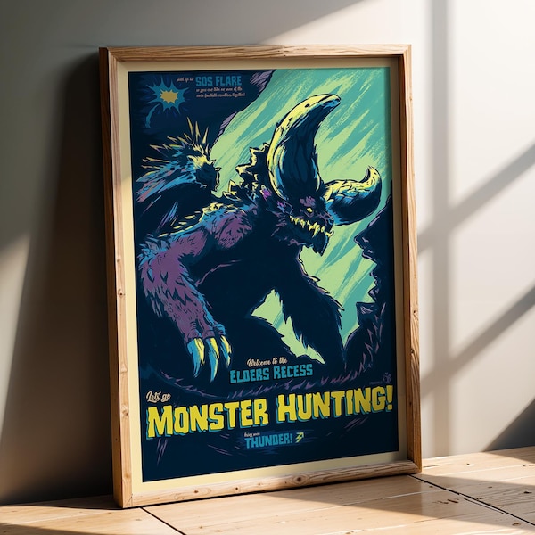 ELDERS RECESS, Let's Go Monster Hunting, Video Game Poster, Video Game Art, Gaming Prints, Gaming Poster, Wall Art